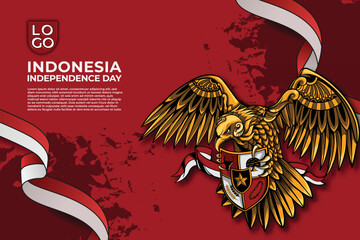 Indonesia independence day red template background with Garuda art animation,Flag and Grunge 