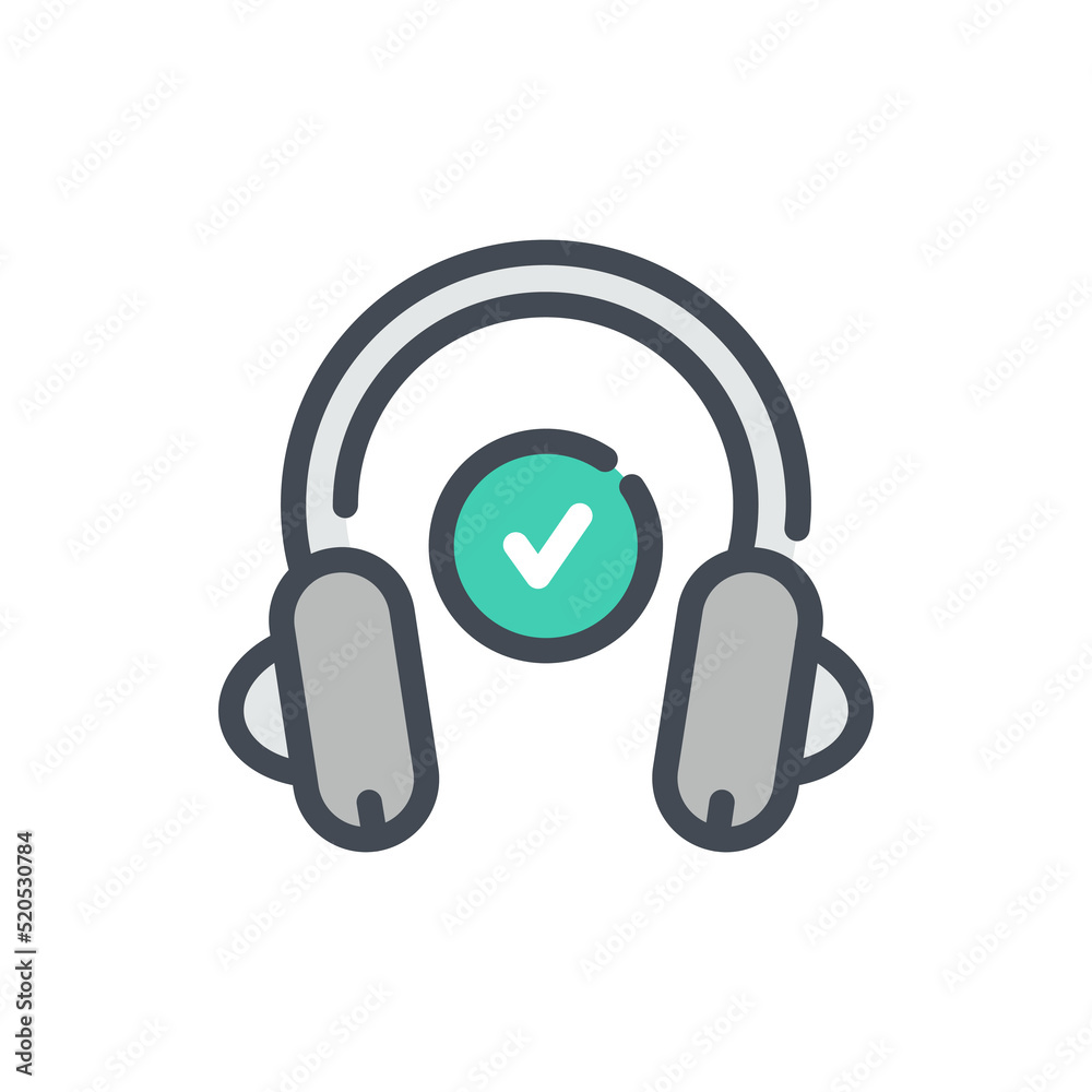 Poster online education and audio tutorials with check mark color line icon. headphones with check mark vec