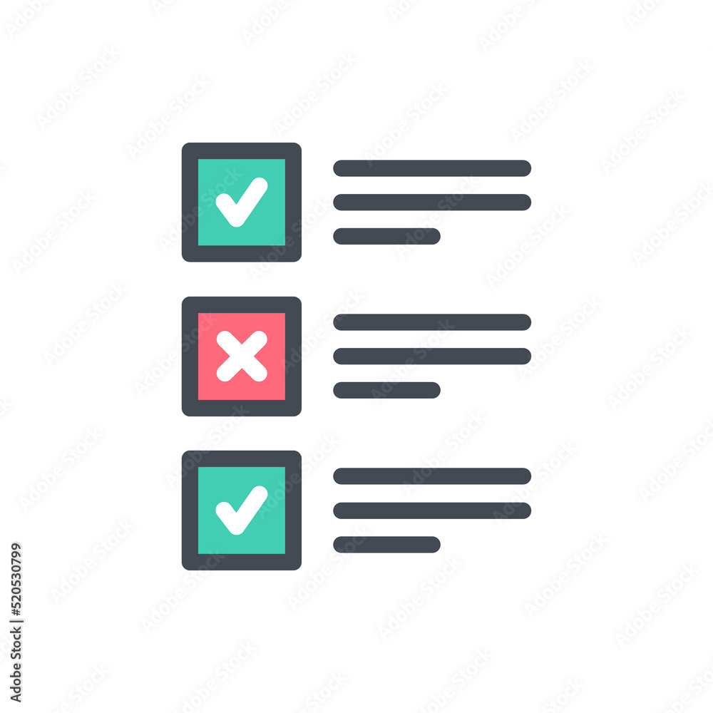 Poster survey and exam color line icon. checklist and questionaire with right and wrong answers vector outl
