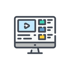 Online video service and video content and lecture color line icon. Online education and Video tutorials vector outline colorful sign.