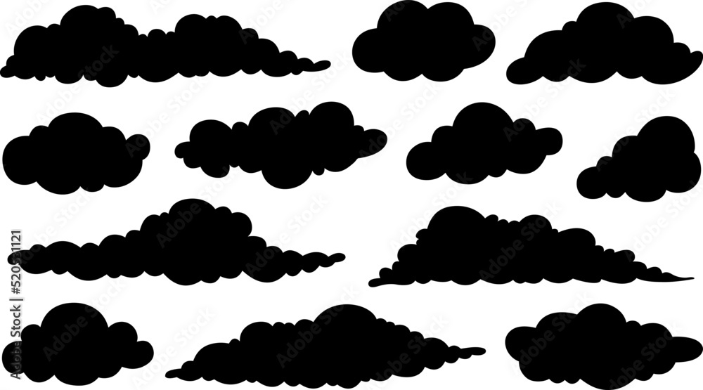 Wall mural group of different clouds isolated on white