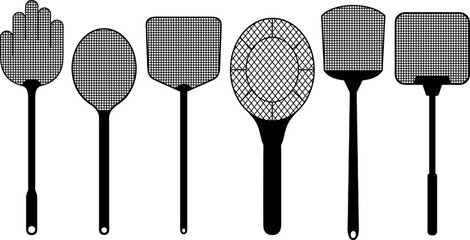 Set of different fly swatters isolated on white