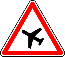 Vector graphic of a uk low flying aircraft road sign. It consists of a depiction of the silhouette of an aeroplane contained within a red triangle