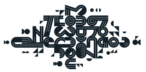 Abstract modern vector trendy design, geometric shapes stylish composition, black and white modular pattern artistic illustration, typography letters elements used.