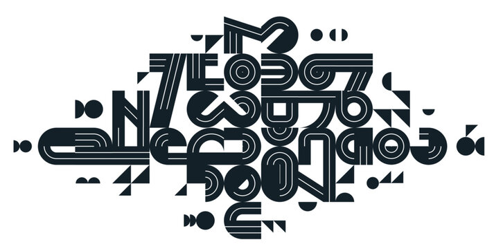 Abstract modern vector trendy design, geometric shapes stylish composition, black and white modular pattern artistic illustration, typography letters elements used.