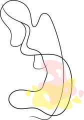 Outline drawing with colored spots. The girl is sitting. Human posture. Sphere of beauty.