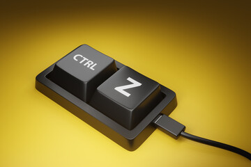 Customized keyboard showing only CTRL and Z keys on yellow background. Illustration of the concept of undo and reversal - obrazy, fototapety, plakaty