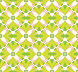 Abstract Retro Geometric Gingko Biloba Leaves Damask Style Seamless Pattern Trendy Fashion Colors Perfect for Allover Fabric Print or Wrappin Paper Vintage Concept