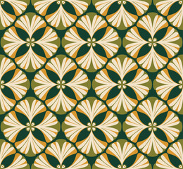 Abstract Retro Geometric Gingko Biloba Leaves Damask Style Seamless Pattern Trendy Fashion Colors Perfect for Allover Fabric Print or Wrappin Paper Vintage Concept