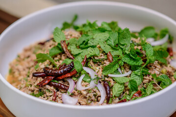 Spicy Minced Pork Salad Thai food (Larb moo)