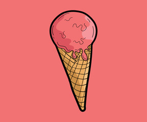 strawberry ice cream cone illustration 