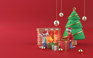 Kids in Christmas. 3D Render