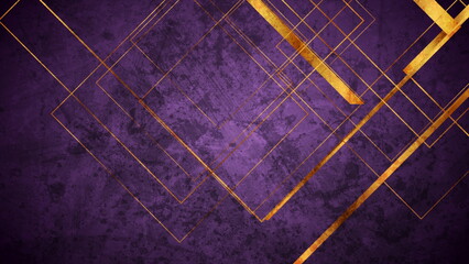 Dark violet and golden lines grunge geometric background