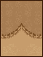 Abstract invitation card background design vector with floral ornament frame on light and dark brown