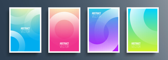 Abstract cover templates with soft gradient circles. Futuristic backgrounds with dynamic circle shapes and fluid colors for your graphic design. Vector illustration. - obrazy, fototapety, plakaty