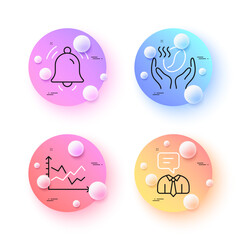 Support service, Diagram chart and Coffee minimal line icons. 3d spheres or balls buttons. Notification bell icons. For web, application, printing. Vector