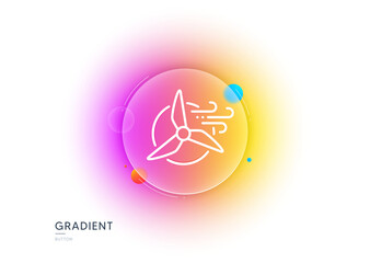 Windmill turbine line icon. Gradient blur button with glassmorphism. Wind power energy sign. Alternative supply symbol. Transparent glass design. Windmill turbine line icon. Vector