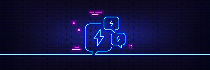 Neon light glow effect. Stress line icon. Anxiety depression chat sign. Mental health symbol. 3d line neon glow icon. Brick wall banner. Stress outline. Vector