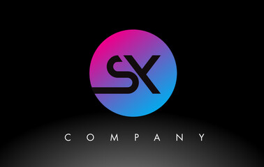 SX Letter Logo Design Icon with Purple Neon Blue Colors and Circular Design