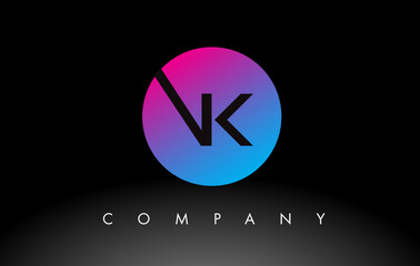 VK Letter Logo Design Icon with Purple Neon Blue Colors and Circular Design