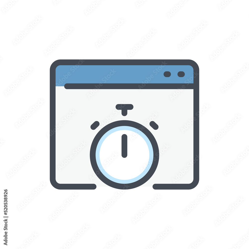 Poster response time and online time tracking color line icon. web page with stopwatch vector outline color