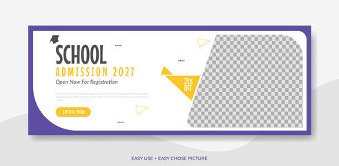 School admission web banner template design illustration	