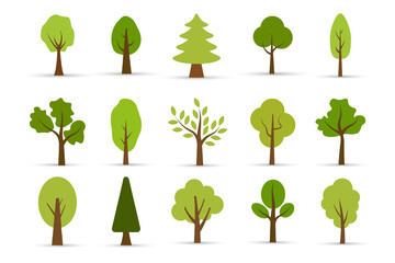 Tree icon collection. Set of forest trees. Isolated vector illustration