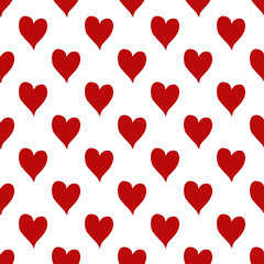 Red heart shapes. Seamless repeat pattern. Isolated png illustration, transparent background. Repeating texture to use for valentine day, invitation, greeting, card, poster, banner. Love concept.