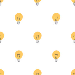 Lightbulb pattern on white background for web backdrop design. Bulb light vector icon. Line drawing. Creative thinking.