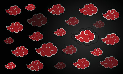 A vector illustration of red Akatsuki clouds from Naruto on the dark background