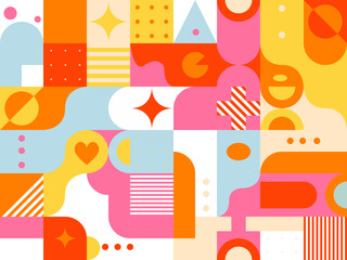 geometric block seamless pattern. Retro geo  background, creative shapes . Colorful vivid design, minimal abstract mosaic shapes, modern tile. Vector