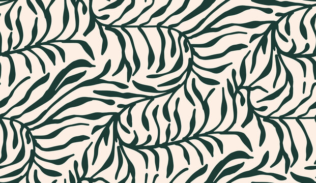 Matisse nature print, modern minimalist illustration. Trendy seamless pattern, contemporary art. Botanical drawing , hipster design. Line art