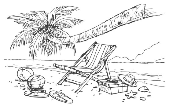 hand drawn illustration of a beach vector for card illustration decoration