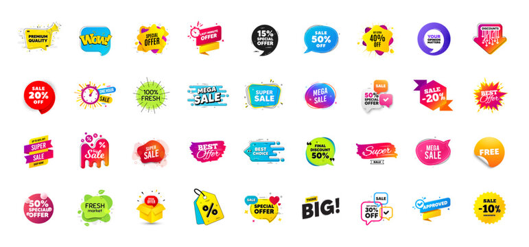 Discount offer tag banners. Price deal sale stickers. Black friday special offer tags. Sale bubble coupon. Promotion discount banner templates design. Promo offer sticker. Flash deal badges. Vector