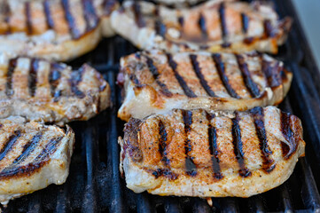 pork chop on grill an evening in july