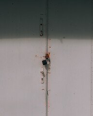 Broken padlock on metal door