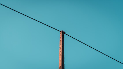Power line pole on a light blue sky