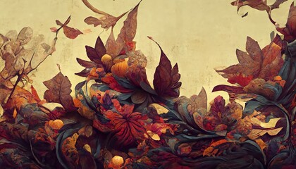 Autumn concept floral background leaves and flowers
