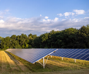 solar panels or photovoltaic in power station as renewable and sustainable form of energy or...