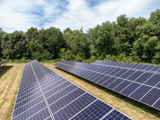 solar panels or photovoltaic in power station as renewable and sustainable form of energy or...