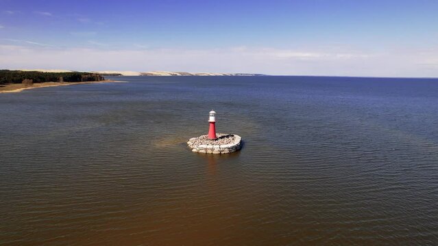 Aerial View Of Pervalka Lighthouse. Circle Dolly