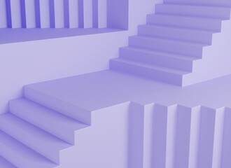 Empty purple staircase or step product display platform with light and shadow for product presentation 3D rendering illustration