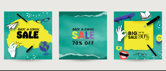 back to school Instagram social media post background template. concept of education, teaching, September. hand drawn vector doodle illustration