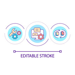 Communication technology loop concept icon. Online connection. Electronic equipment setup. Computing abstract idea thin line illustration. Isolated outline drawing. Editable stroke. Arial font used