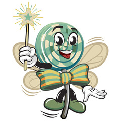 vector illustration of lollipop mascot character being a magical fairy