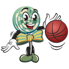 vector illustration of lollipop mascot character playing basketball