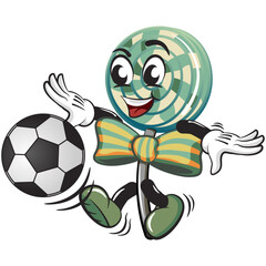 vector illustration of lollipop mascot character playing football