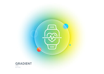 Cardio training line icon. Gradient blur button with glassmorphism. Fitness watch workout sign. Gym fit heartbeat symbol. Transparent glass design. Cardio training line icon. Vector