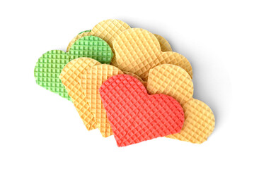 Colorful pieces of waffle cake isolated on white background.