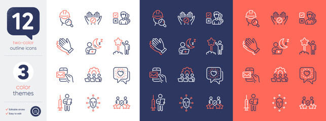 Set of Medical tablet, Star and Messenger mail line icons. Include Vaccination announcement, Clapping hands, Face biometrics icons. Friends chat, Teamwork, Shift web elements. Inspect. Vector